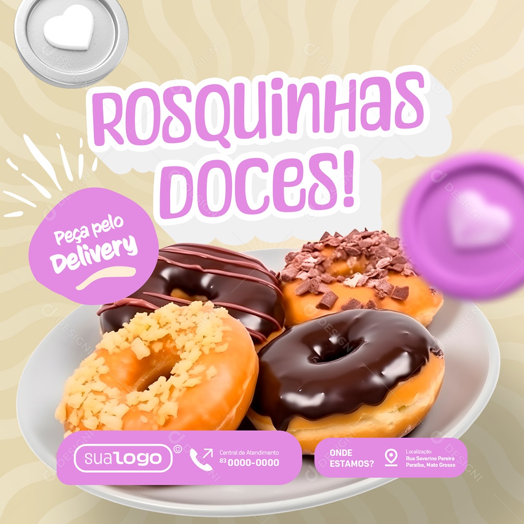 Fast Food Rosquinhas Doces Peça no Delivery Social Media PSD Editável