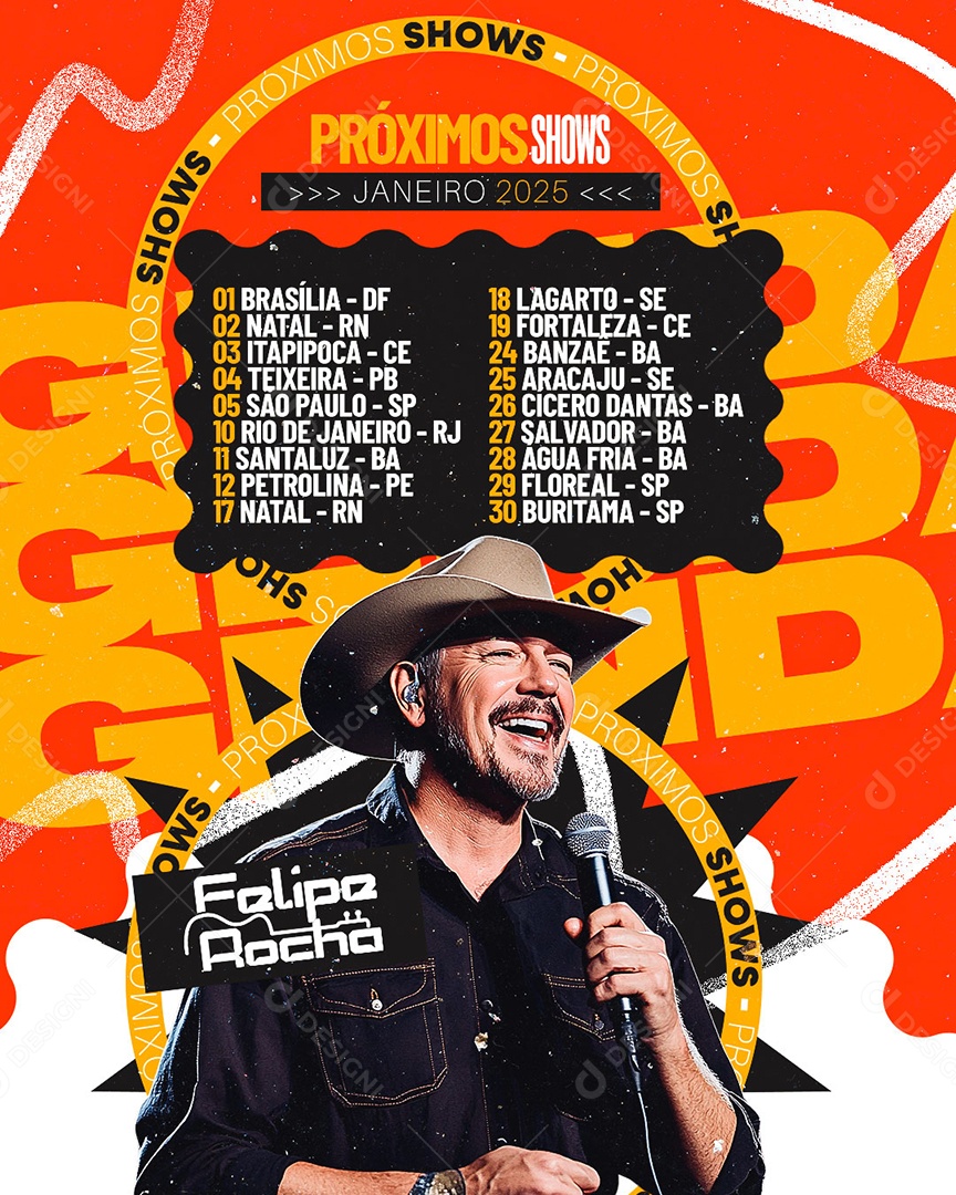 Flyerr Próximos Shows Janeiro 2025 Felipe Rocha Social Media PSD Editável