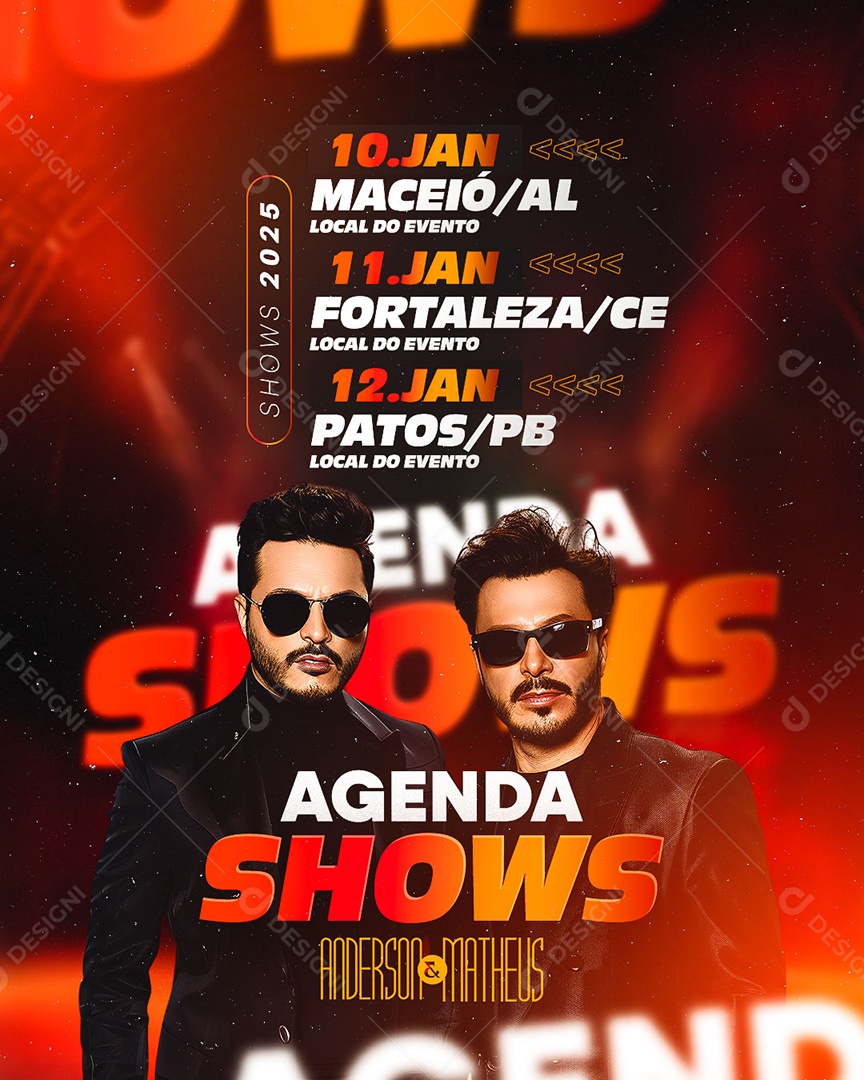Flyer Agenda Shows Anderson e Matheus Social Media PSD Editável