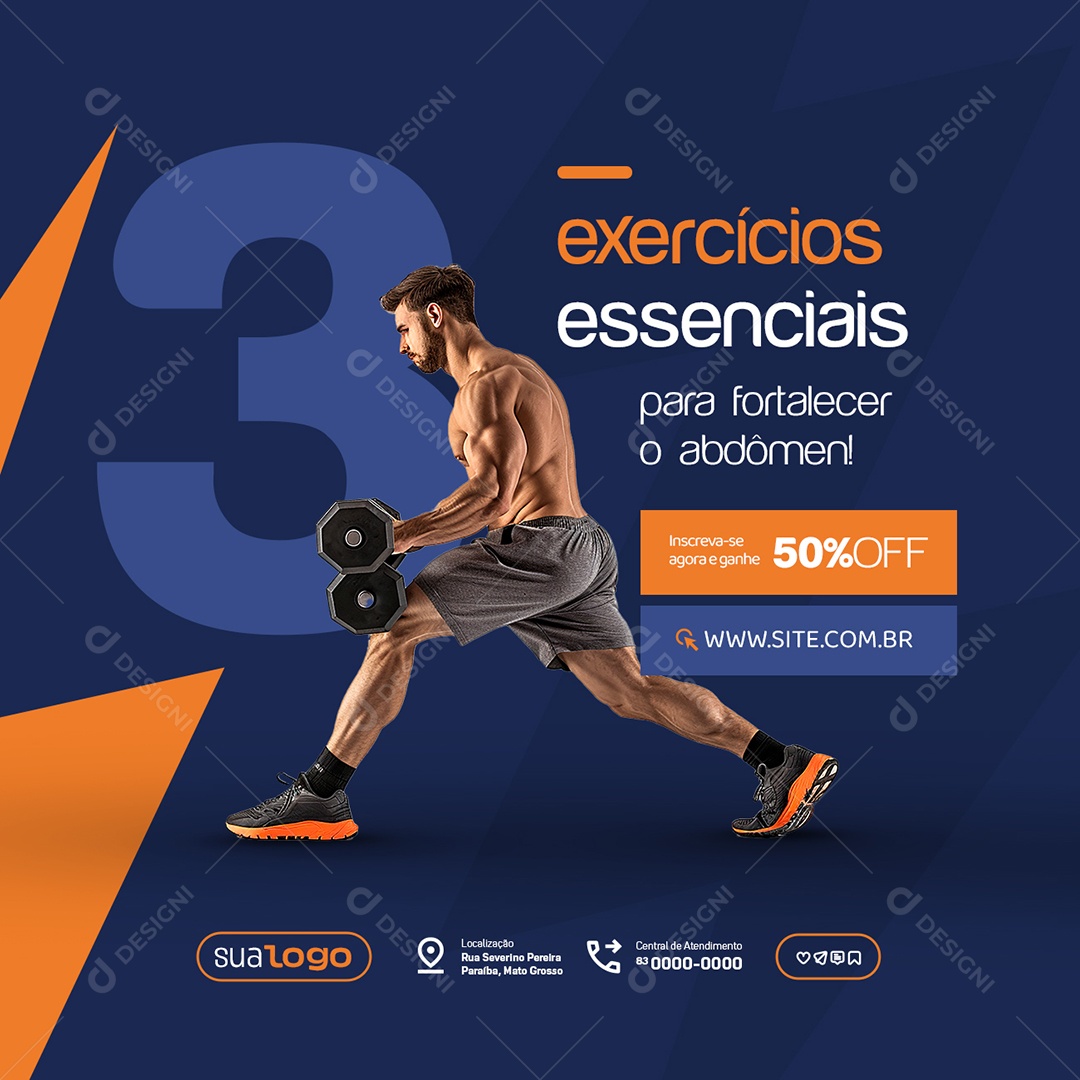 Academia Execícios Essenciais Social Media PSD Editável