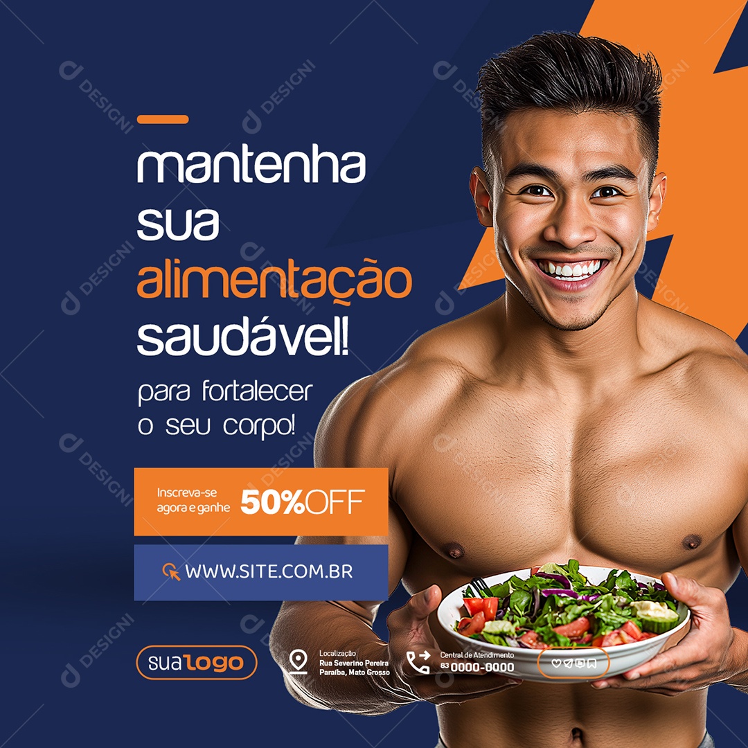 Academia Mantenha sua Alimentação Saudável Social Media PSD Editável