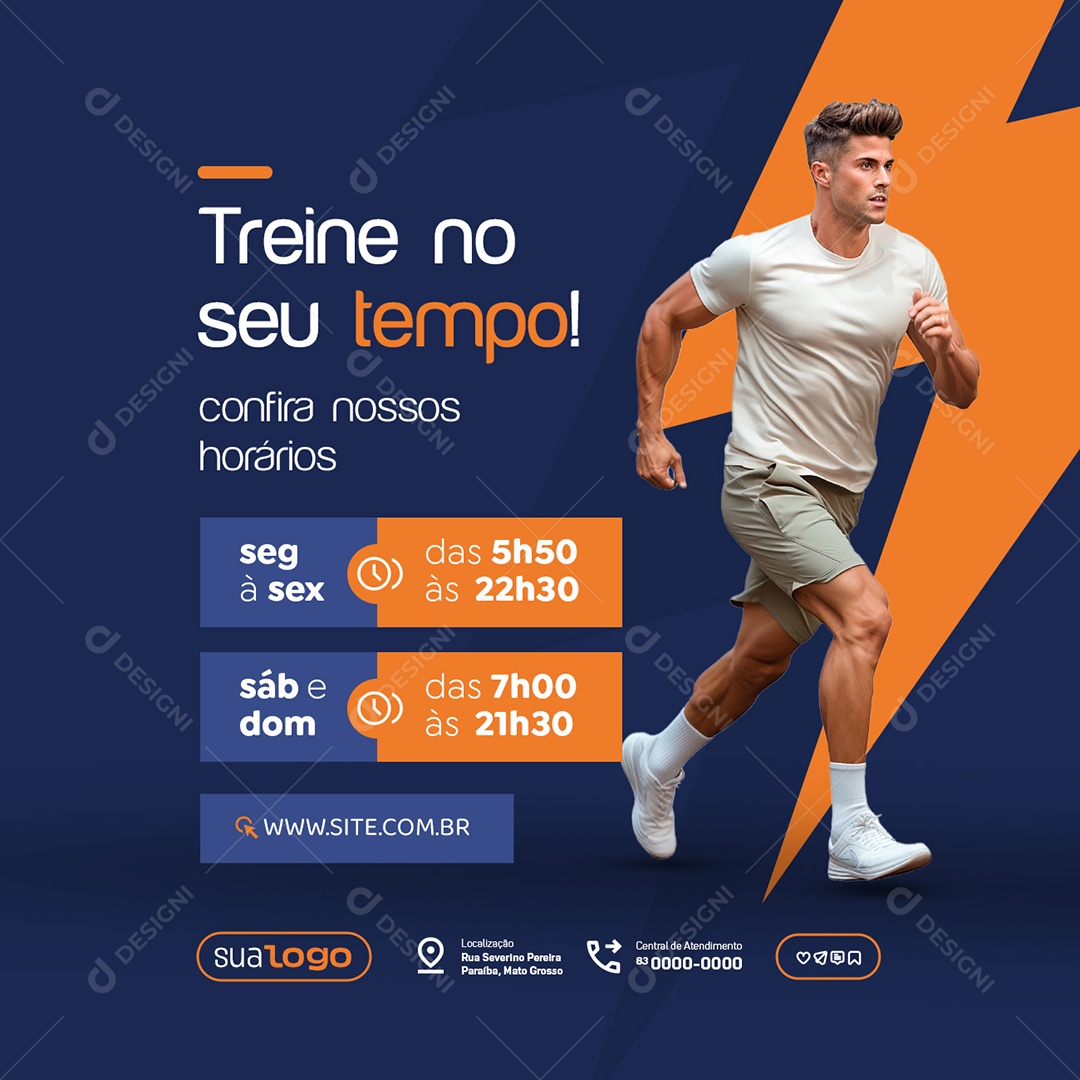 Academia Treine no Seu Tempo Social Media PSD Editável