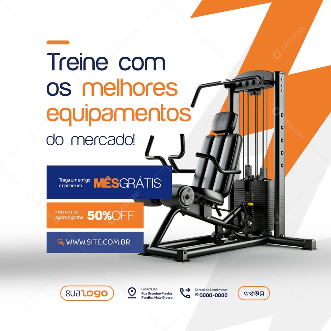 Academia Treine com Os Melhores Equipamentos do Mercado Social Media PSD Editável