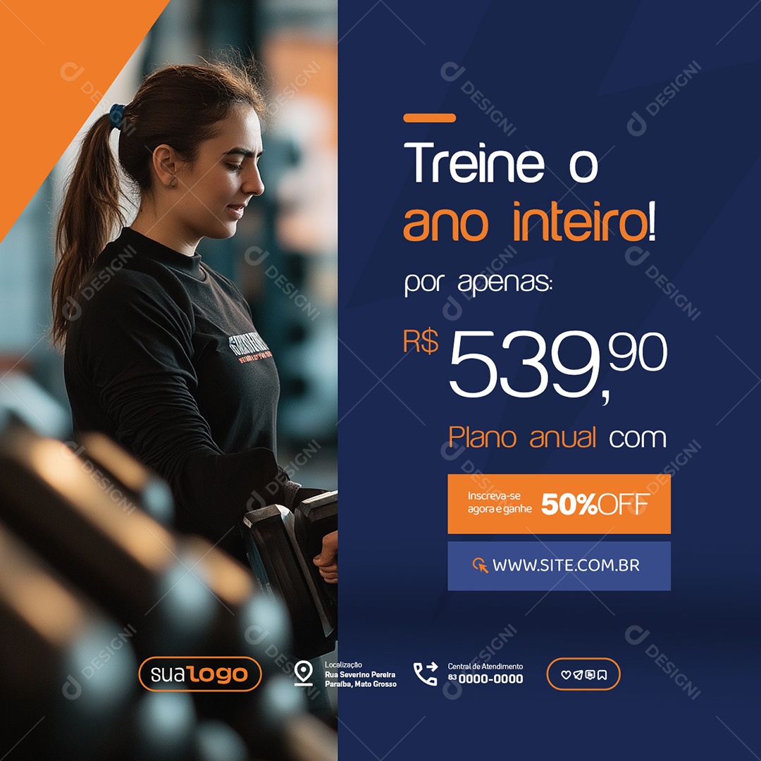 Academia Treine o Ano Inteiro Social Media PSD Editável