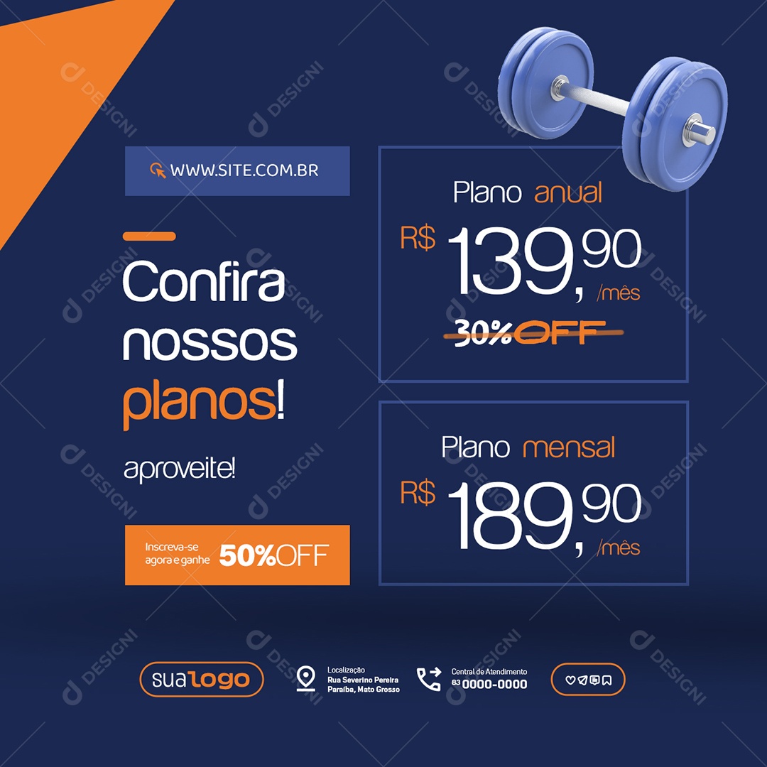 Academia Confira Nossos Planos Social Media PSD Editável