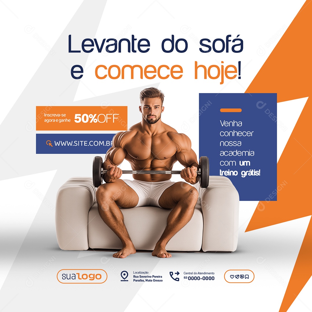 Academia Levante do Sofá e Comece Hoje Social Media PSD Editável