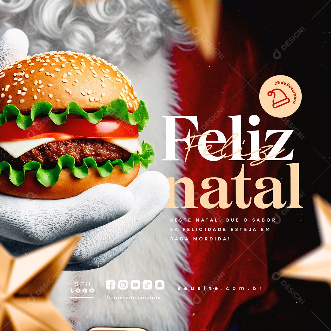 Feliz Natal 25 De Dezembro Hamburgueria Hambúrguer Social Media PSD Editável