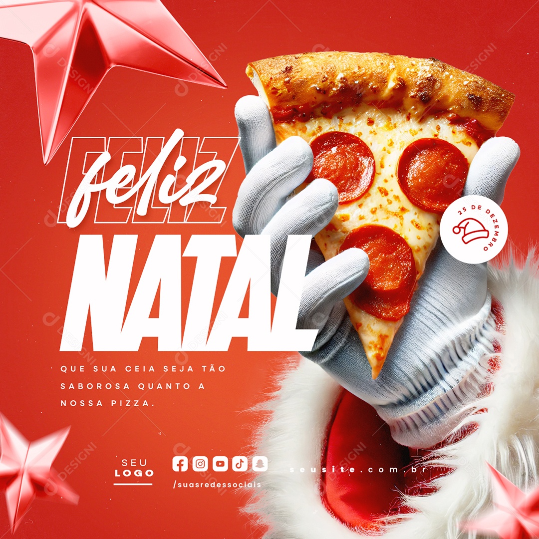 Feliz Natal 25 de Dezembro Pizzaria Social Media PSD Editável