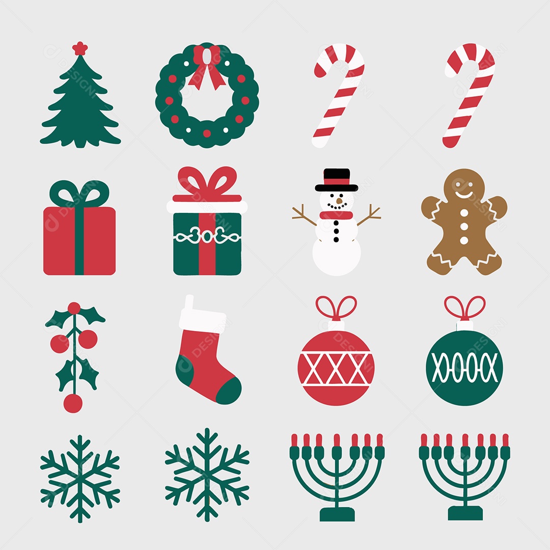 Conjunto de Ícones Natalinos Ilustração Vetor EPS