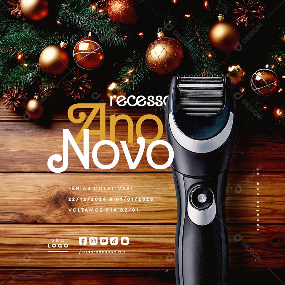 Recesso Ano Novo Barbearia Social Media PSD Editável