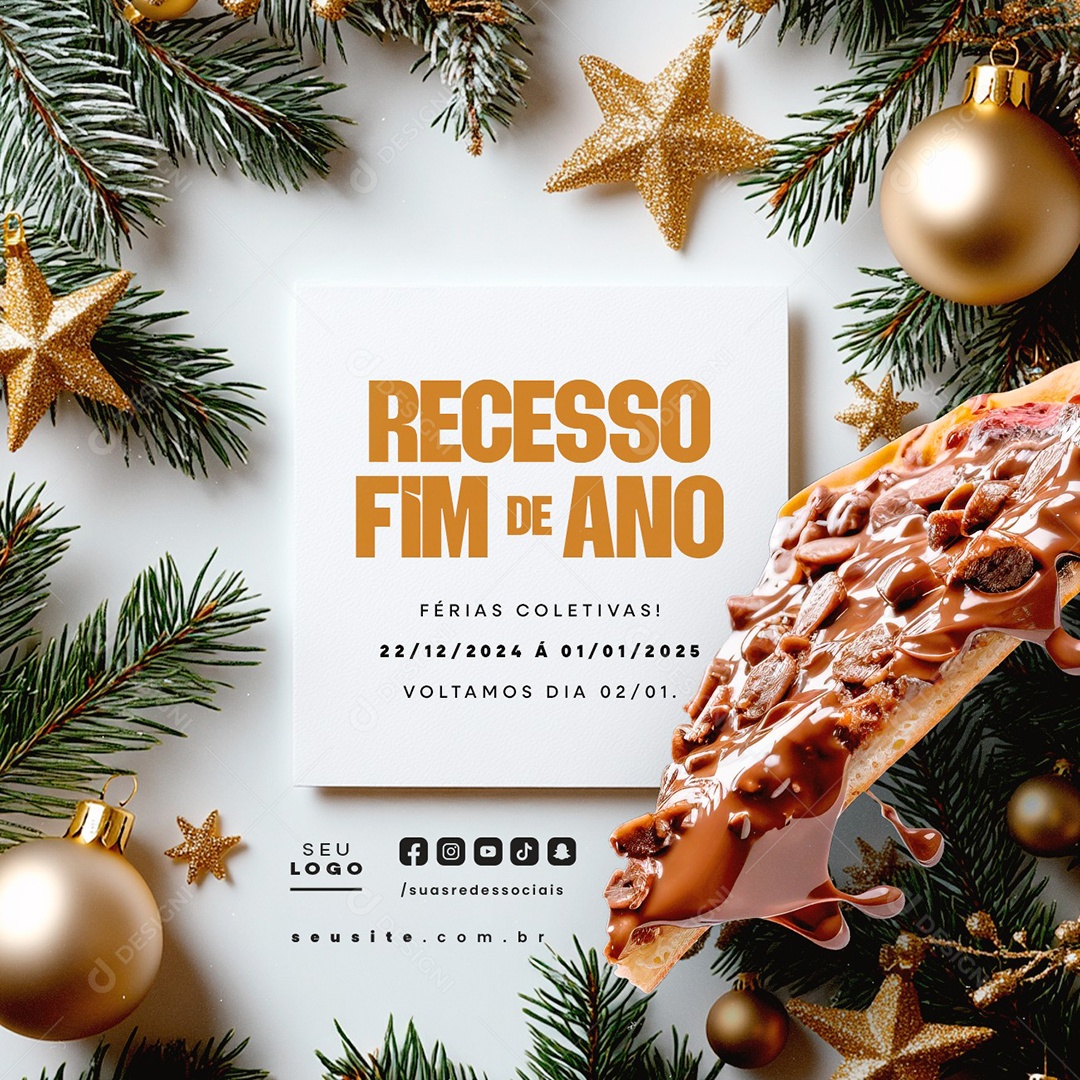 Recesso Fim De Ano Pizzaria Férias Coletivas Social Media PSD Editável