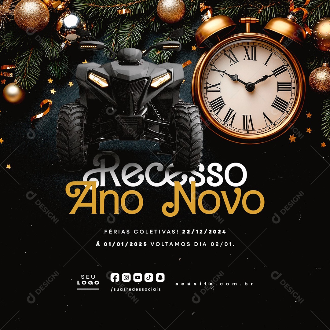 Recesso Ano Novo Férias Coletivas Social Media PSD Editável