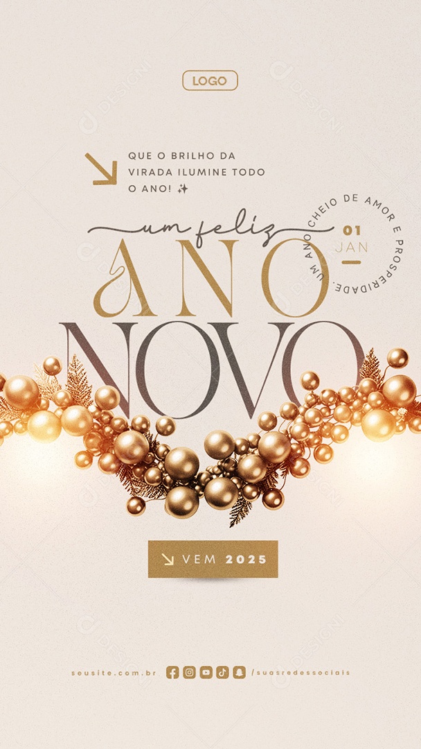 Story Um Feliz Ano Novo 01 de Janeiro Social Media PSD Editável