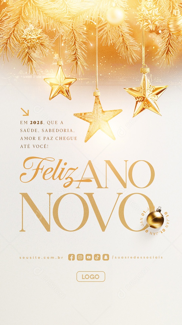 Story Feliz Ano Novo 01 de Janeiro Social Media PSD Editável