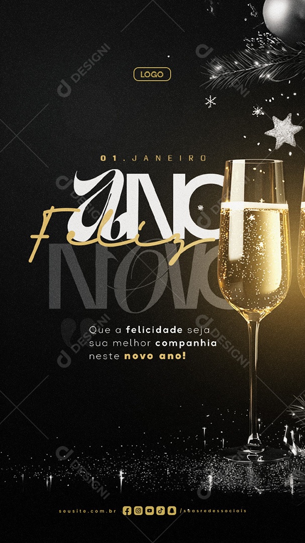Story Feliz Ano Novo 01 de Janeiro Novo Ano Social Media PSD Editável