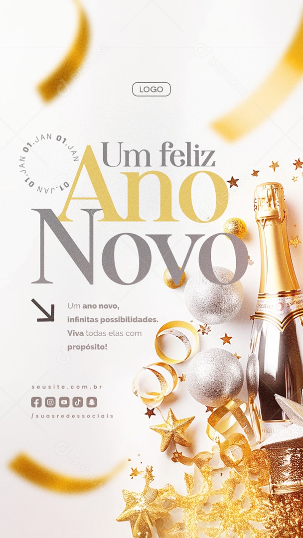 Story Um Feliz Ano Novo 01 de Janeiro Social Media PSD Editável