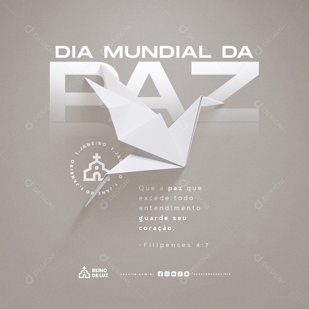 Dia Mundial da Paz 01 de Janeiro Guarde seu Coração Social Media PSD Editável