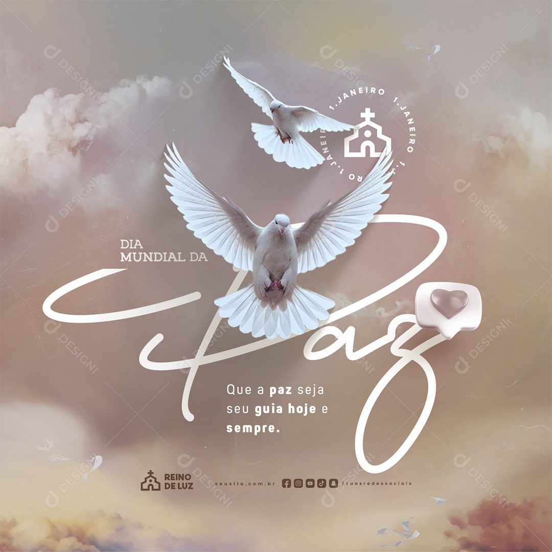 Dia Mundial da Paz 01 de Janeiro Que a Paz Seja Seu Guia Hoje Social Media PSD Editável