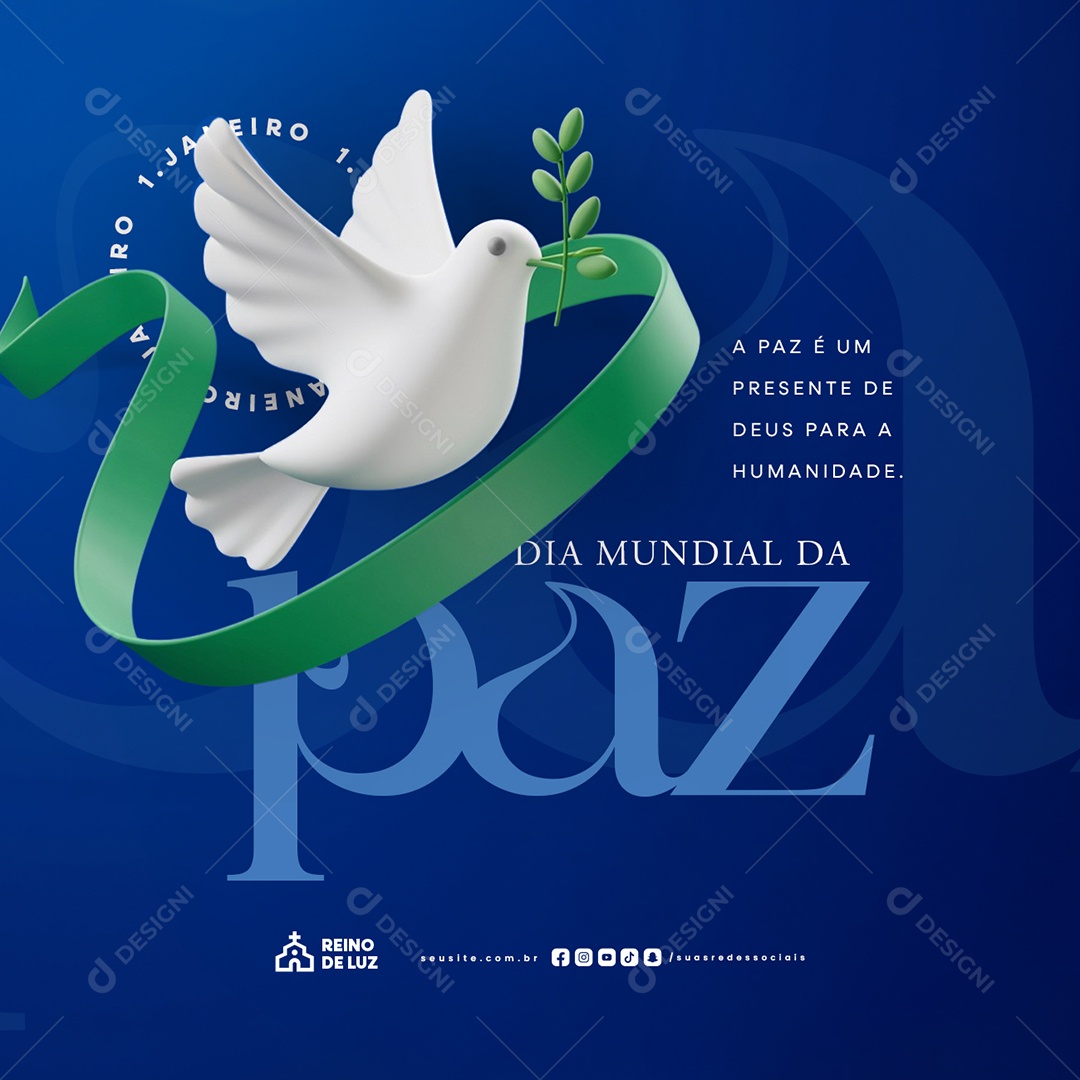 Dia Mundial da Paz 01 de Janeiro A paz é Um Presente de Deus Social Media PSD Editável