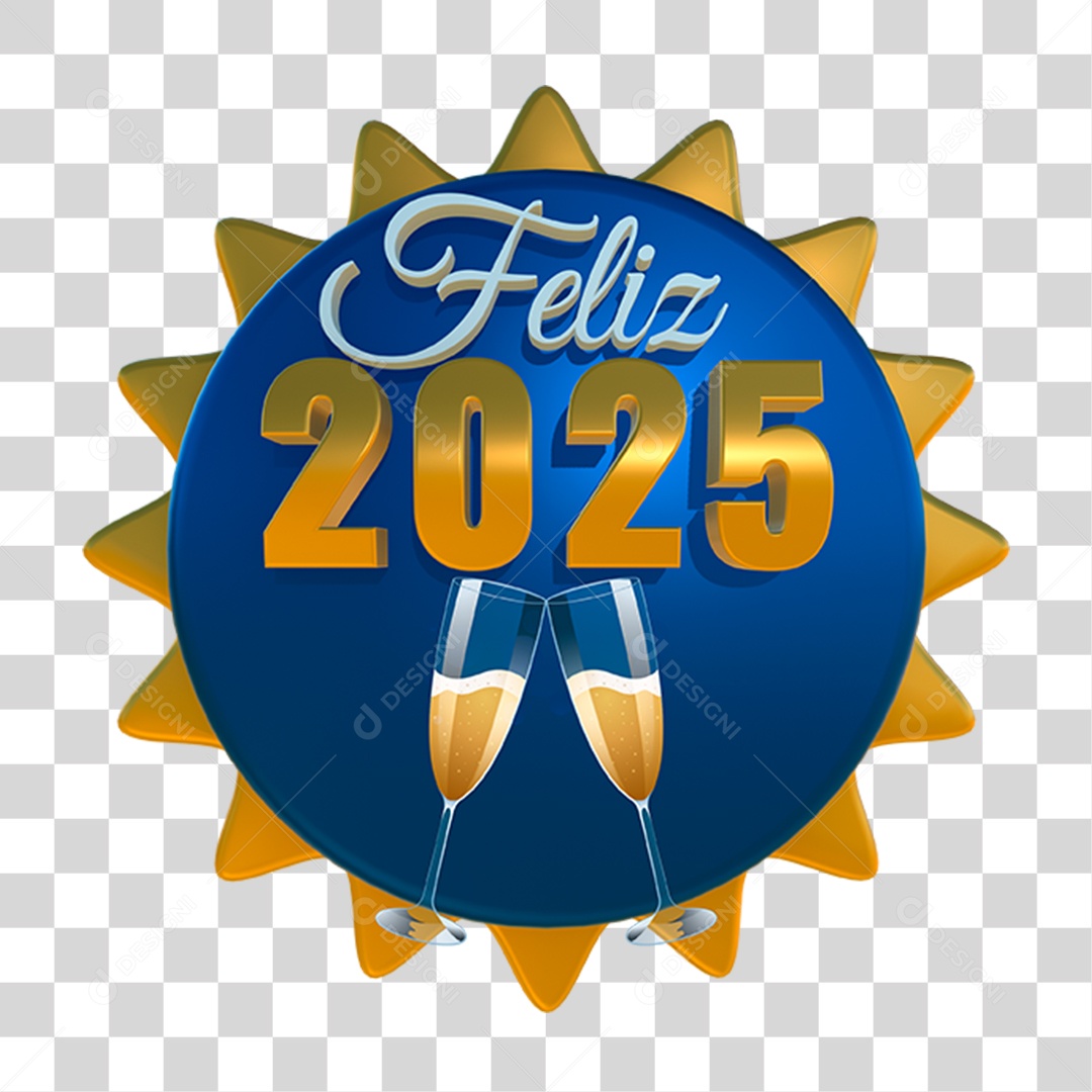Selo 3D Feliz 2025 PNG Transparente