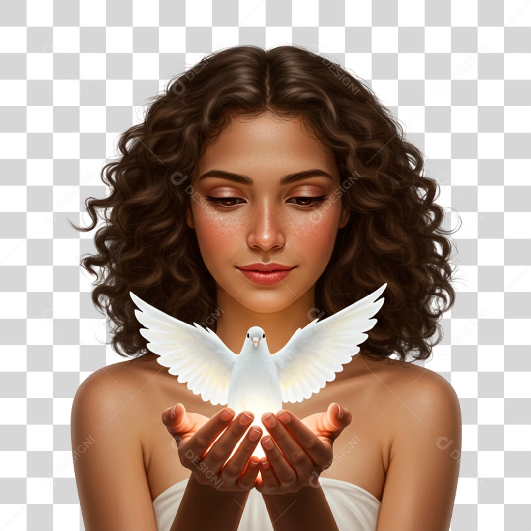 Mulher com Pomba da Paz PNG Transparente