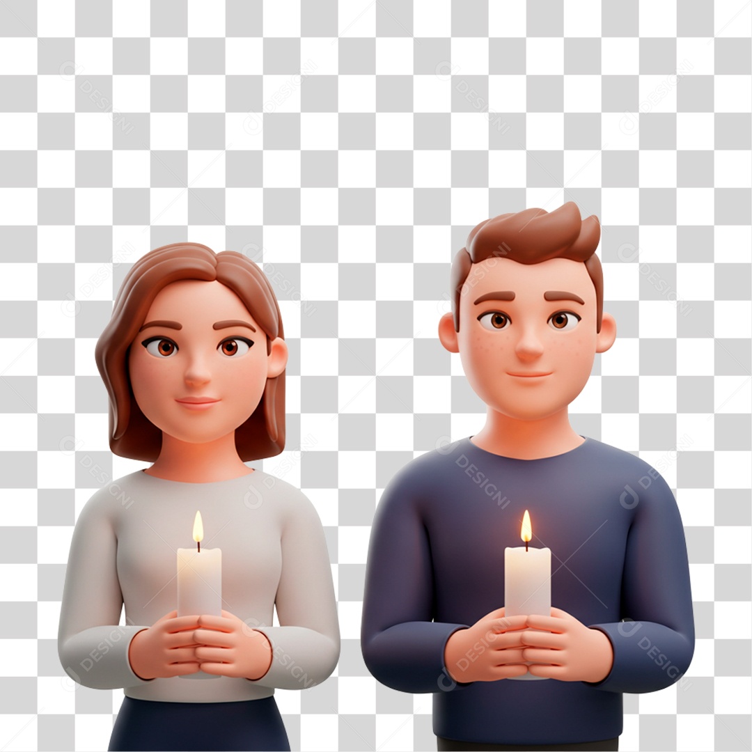 Personagem Homem e Mulher Segurando Vela PNG Transparente