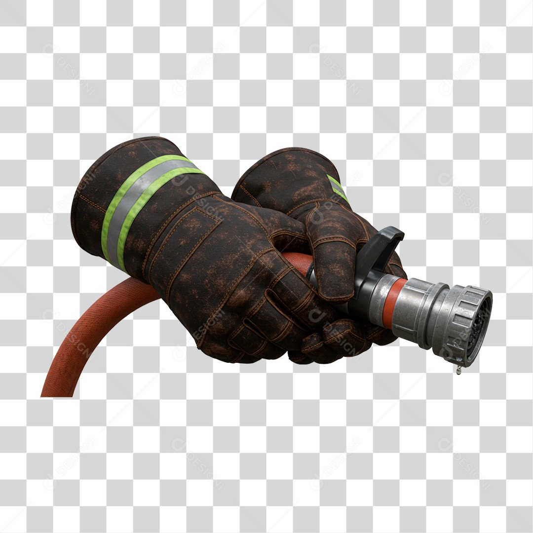 Luvas de Bombeiros Segurando uma Mangueira de Água PNG Transparente
