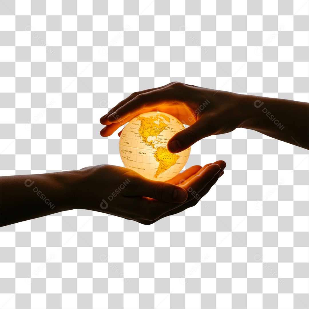 Mãos Segurando um Globo Terrestre PNG Transparente
