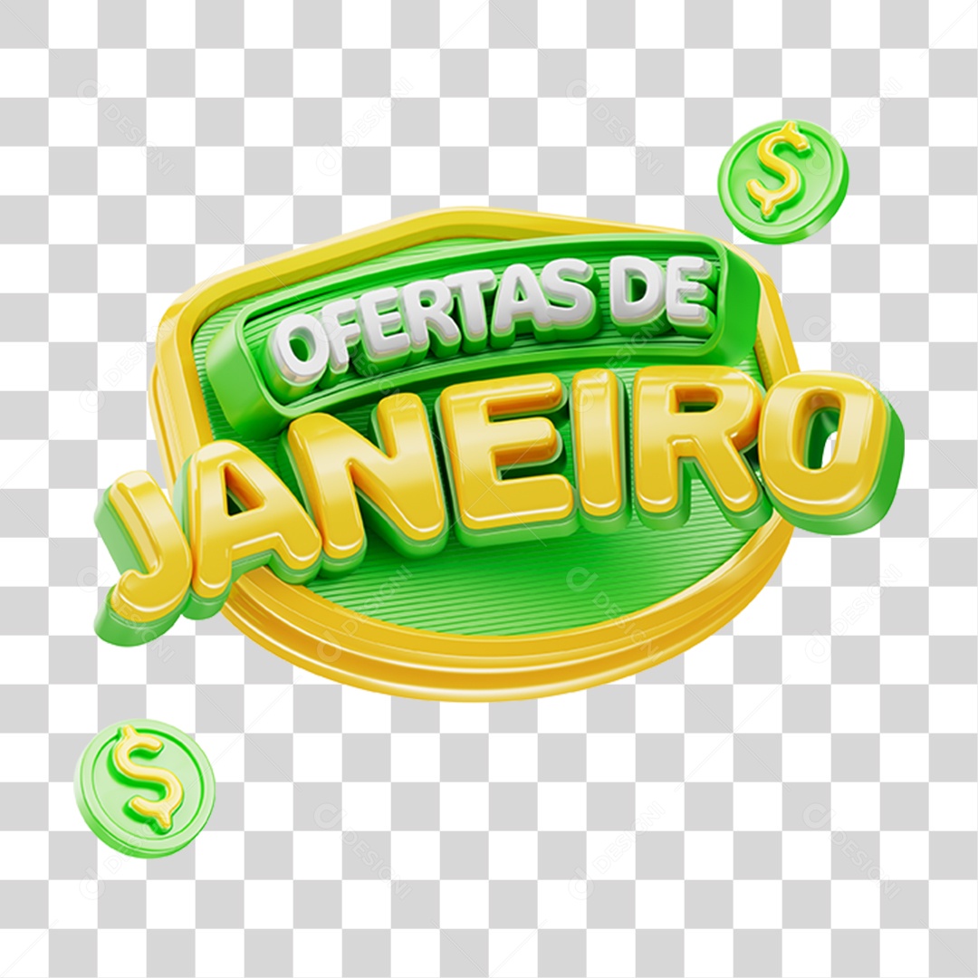 Selo 3D Ofertas de Janeiro PNG Transparente