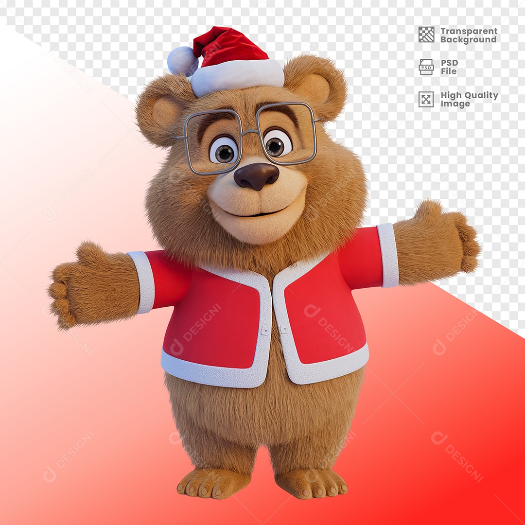 Urso Feliz de Braços Abertos Elemento 3D Para Composição PSD