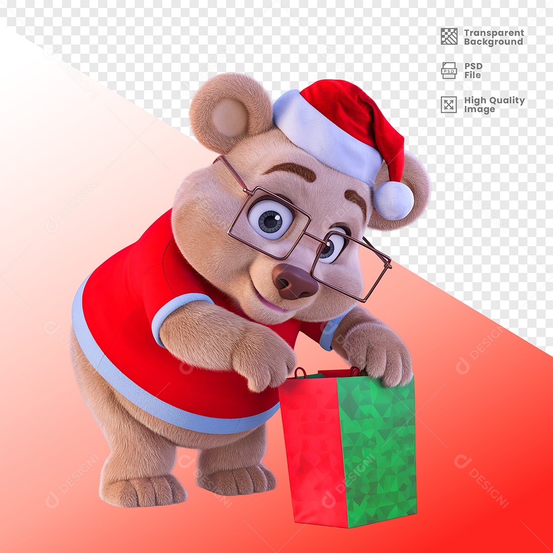 Urso Olhando Presente Elemento 3D Para Composição PSD
