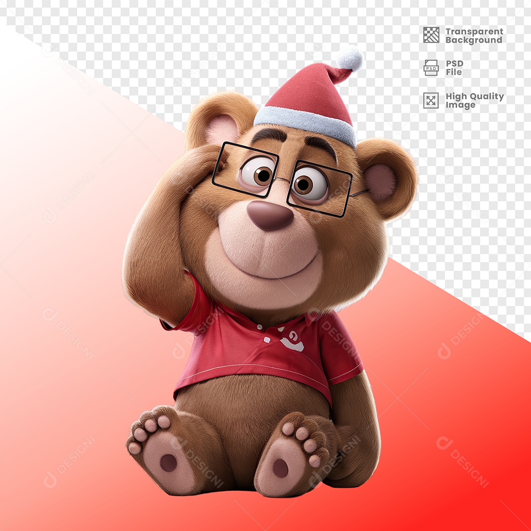Urso Sentado Feliz Elemento 3D Para Composição PSD