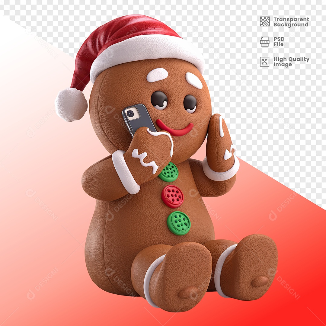 Biscoito Enfeite de natal Mexendo no Celular Elemento 3D para Composição PSD