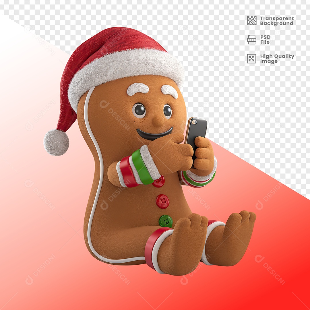 Biscoito Enfeite de natal Segurando Celular Elemento 3D para Composição PSD