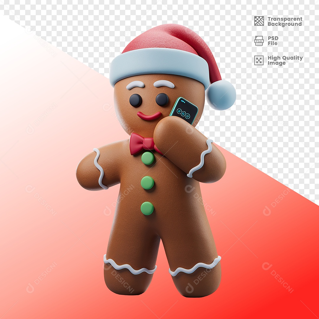 Biscoito Enfeite de natal Falando em Celular Elemento 3D para Composição PSD