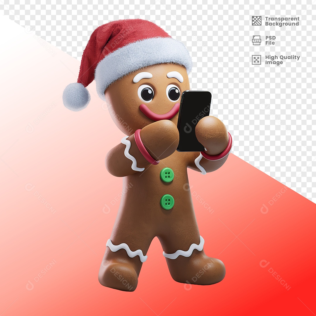 Biscoito Enfeite de natal Falando em Celular Elemento 3D para Composição PSD