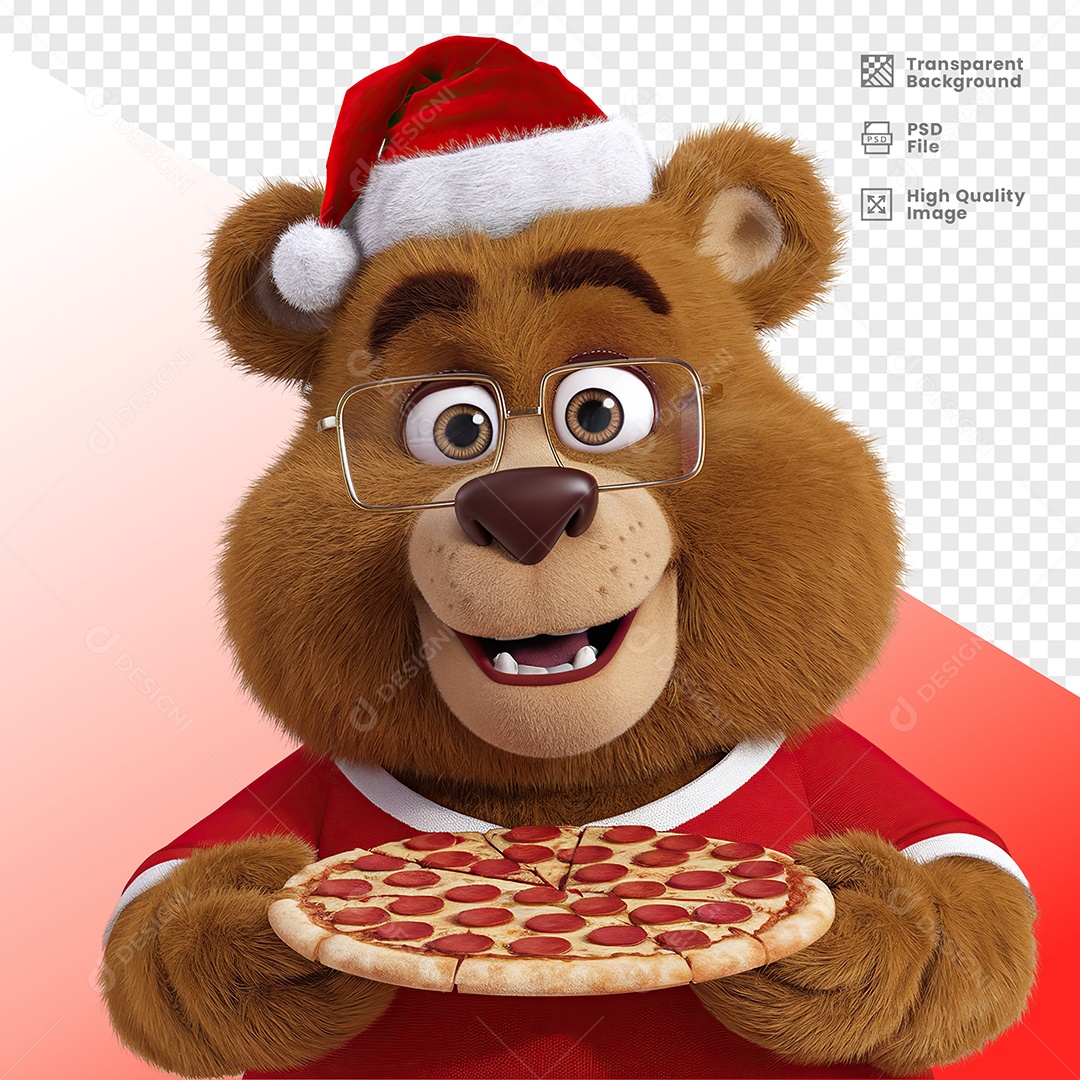 Urso Segurando Pizza Elemento 3D Para Composição PSD