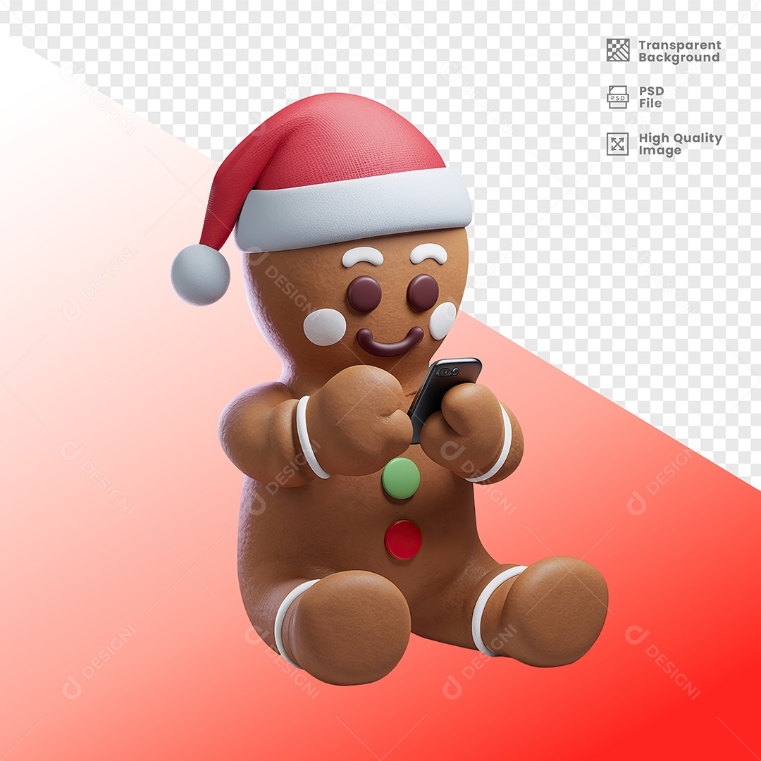 Biscoito Enfeite de natal Mexendo em Celular Elemento 3D para Composição PSD