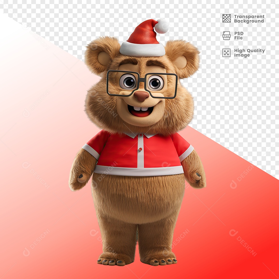 Urso Feliz Sorridente Elemento 3D Para Composição PSD