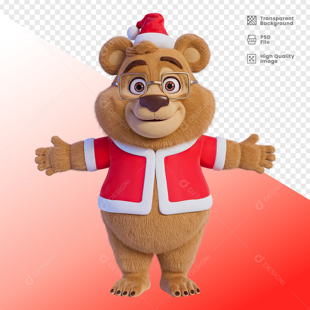 Urso Feliz de Braços Abertos Elemento 3D Para Composição PSD