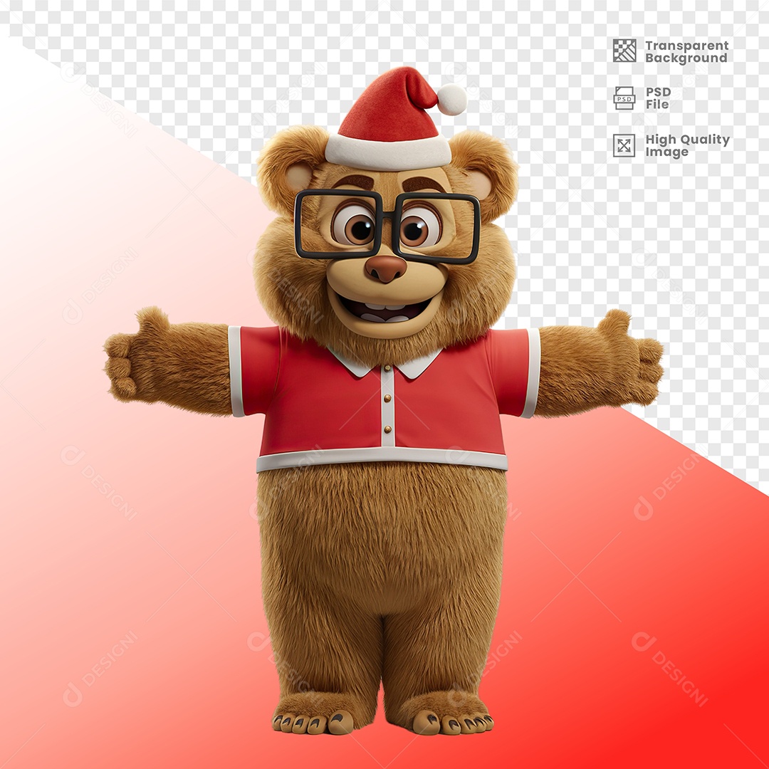 Urso Feliz de Braços Abertos Elemento 3D Para Composição PSD