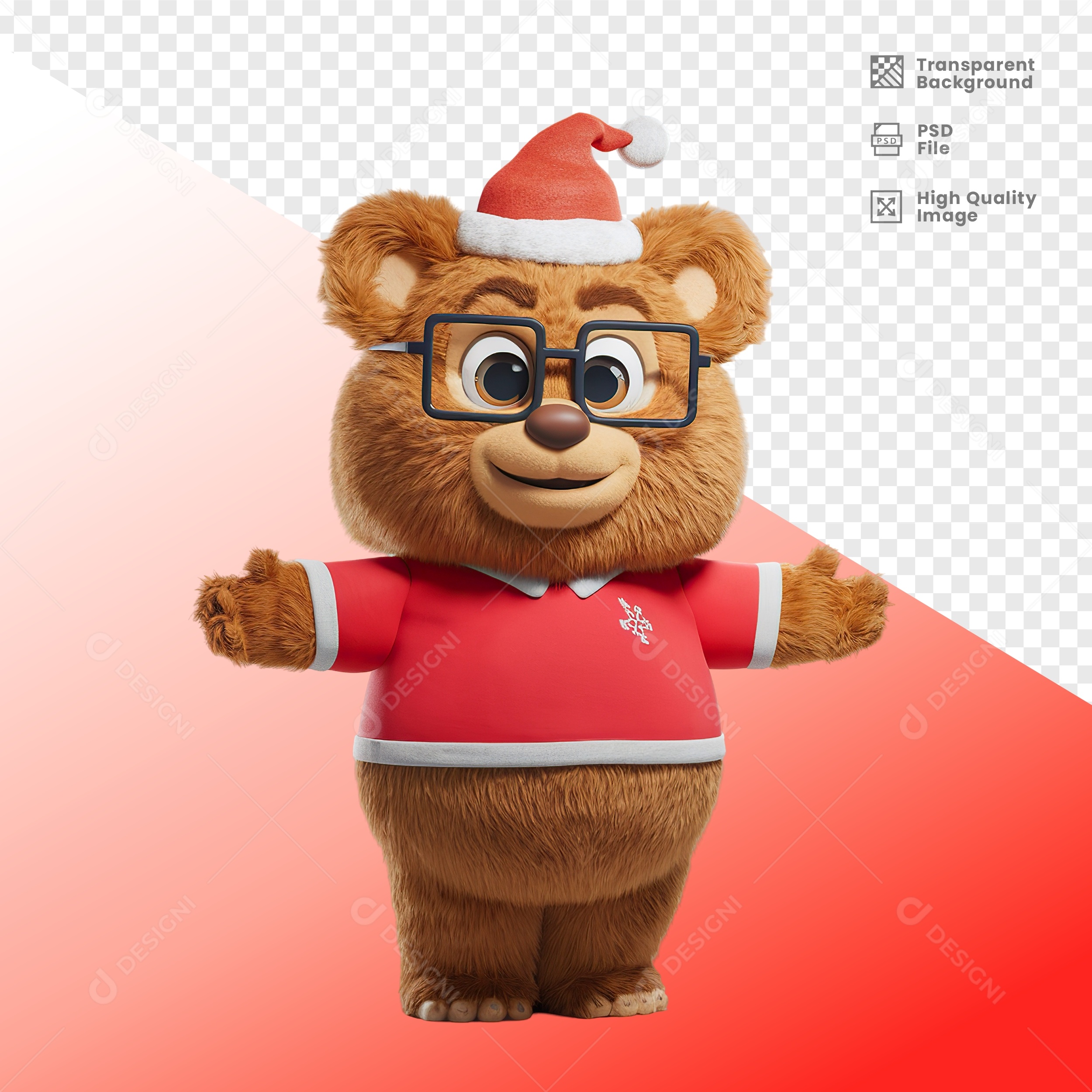 Urso Feliz de Braços Abertos Elemento 3D Para Composição PSD