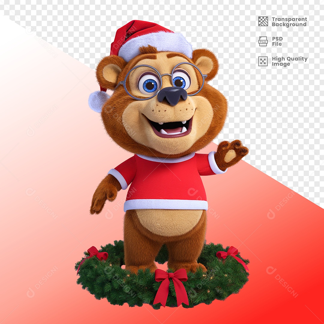 Urso Feliz sorridente Elemento 3D Para Composição PSD