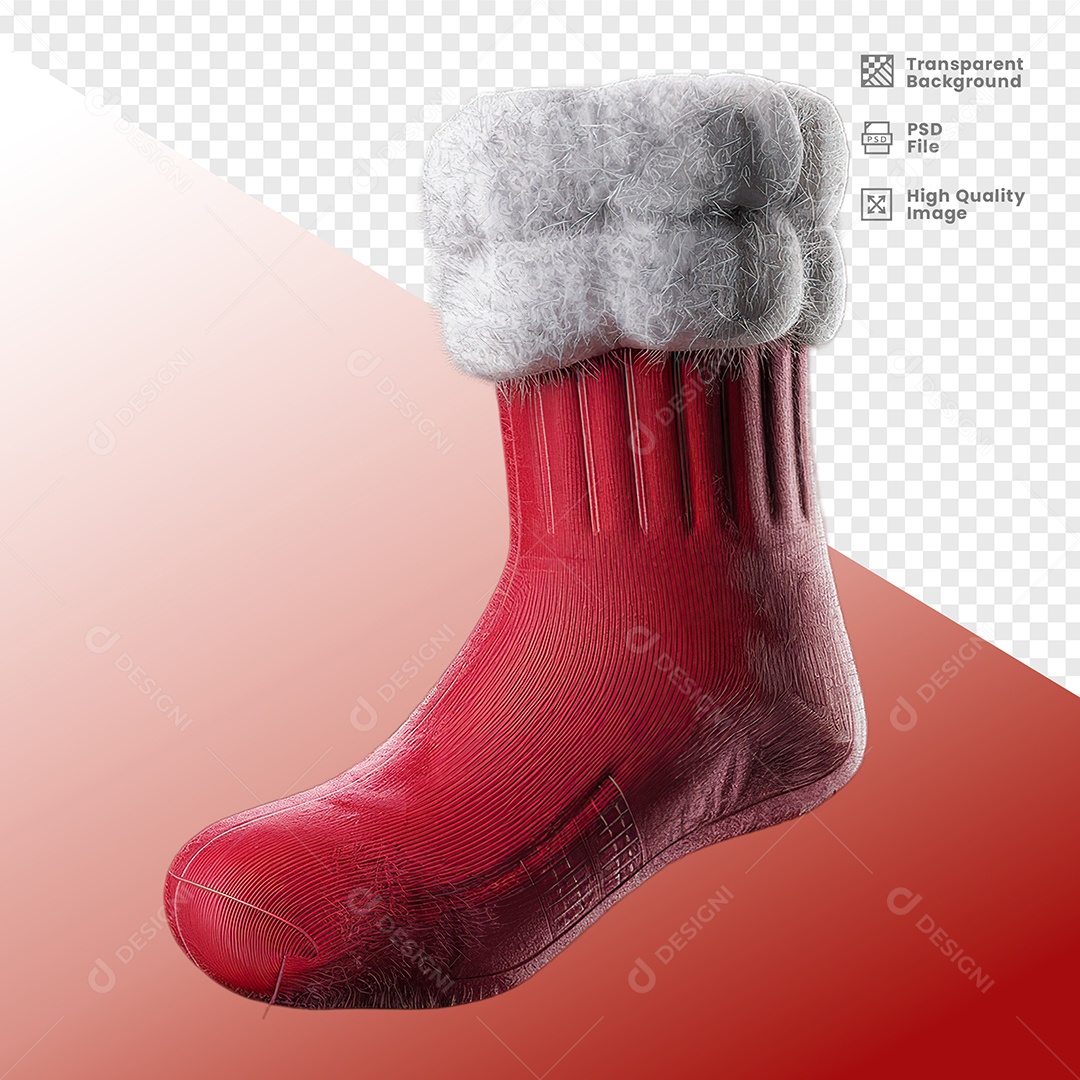 Meia de Natal Elemento 3D para Composição PSD