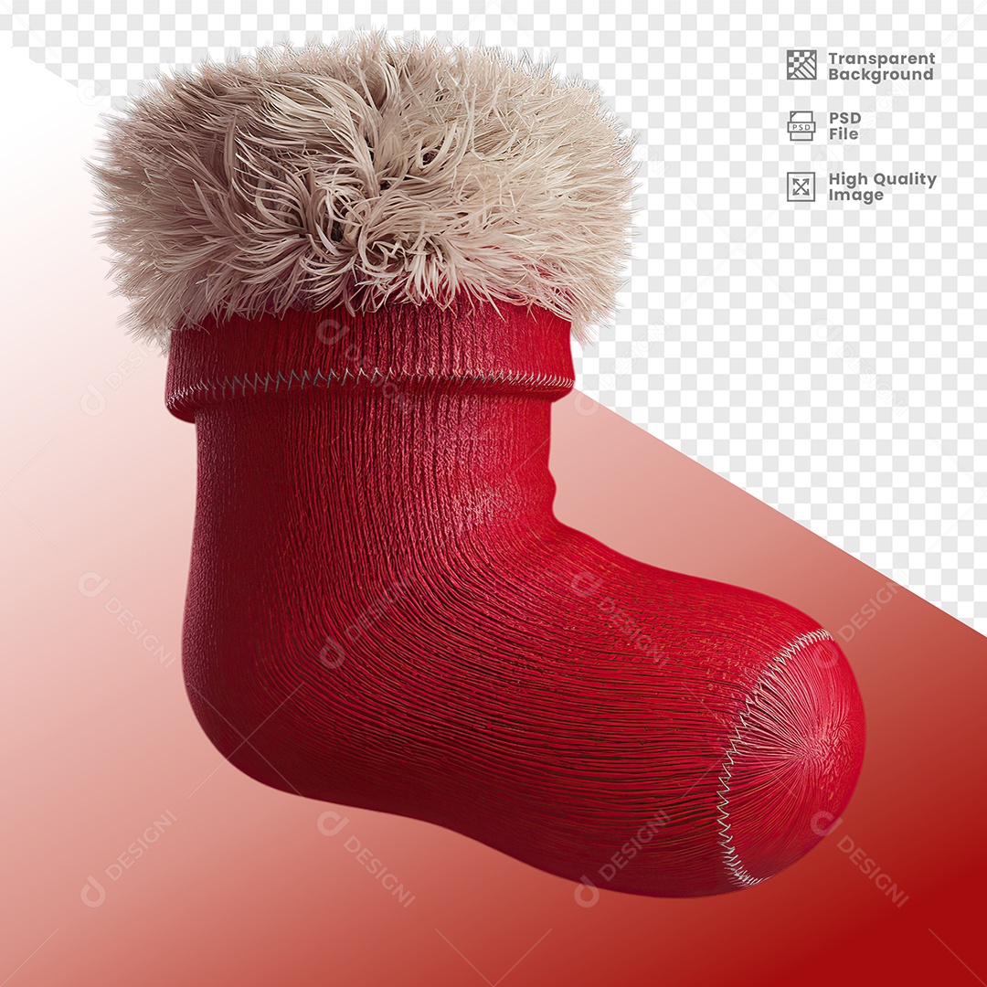 Meia de Natal Elemento 3D para Composição PSD