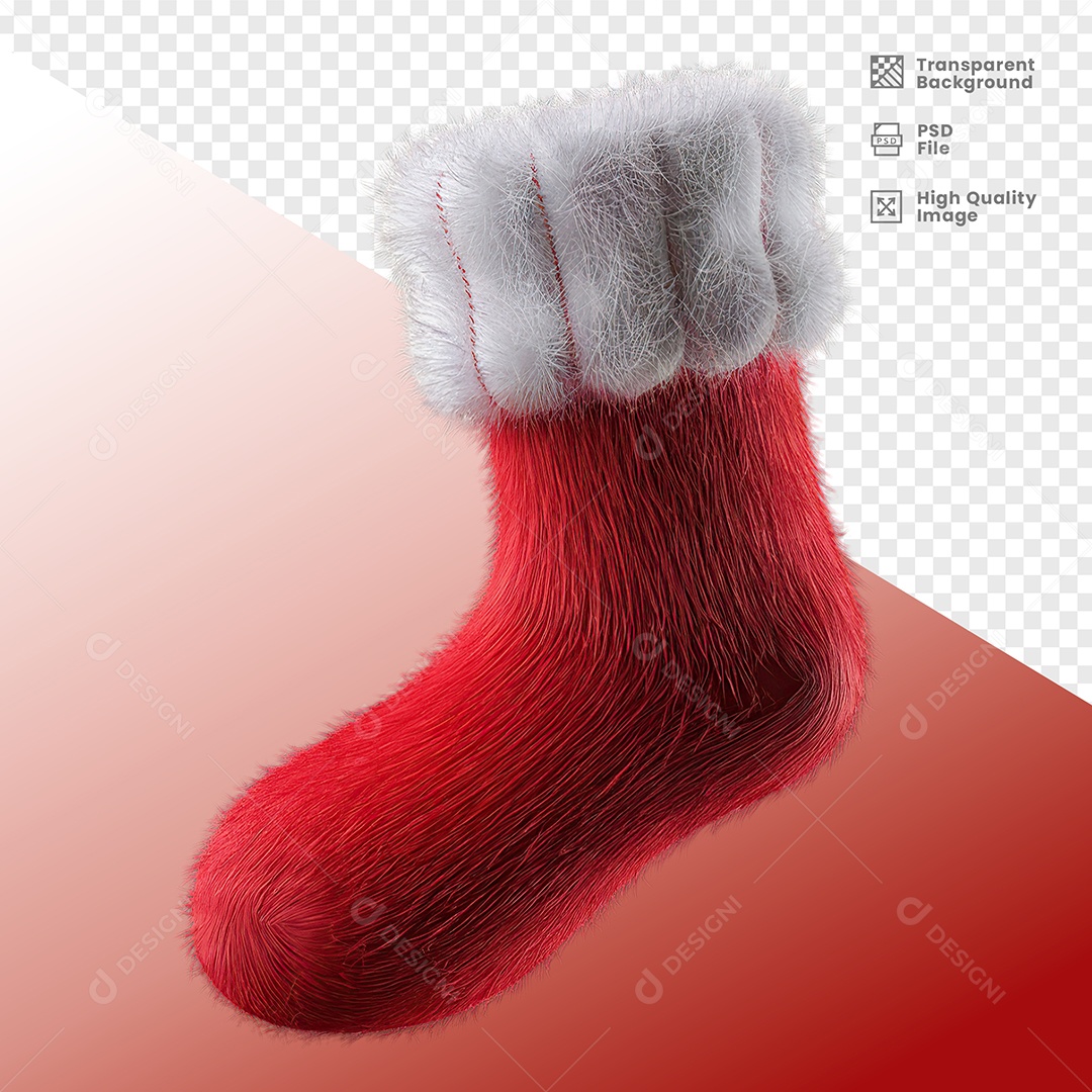 Meia de Natal Elemento 3D para Composição PSD