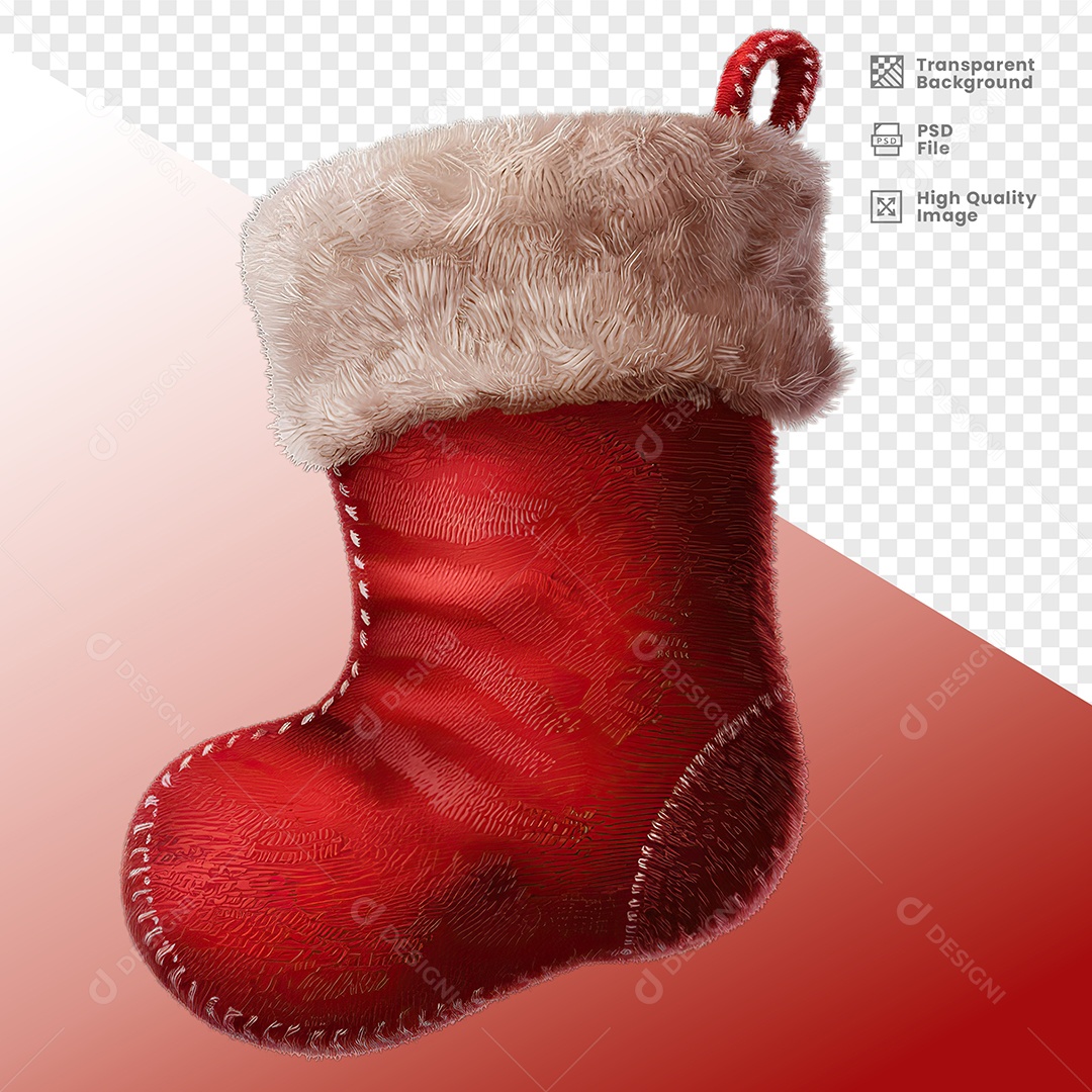 Meia de Natal Elemento 3D para Composição PSD