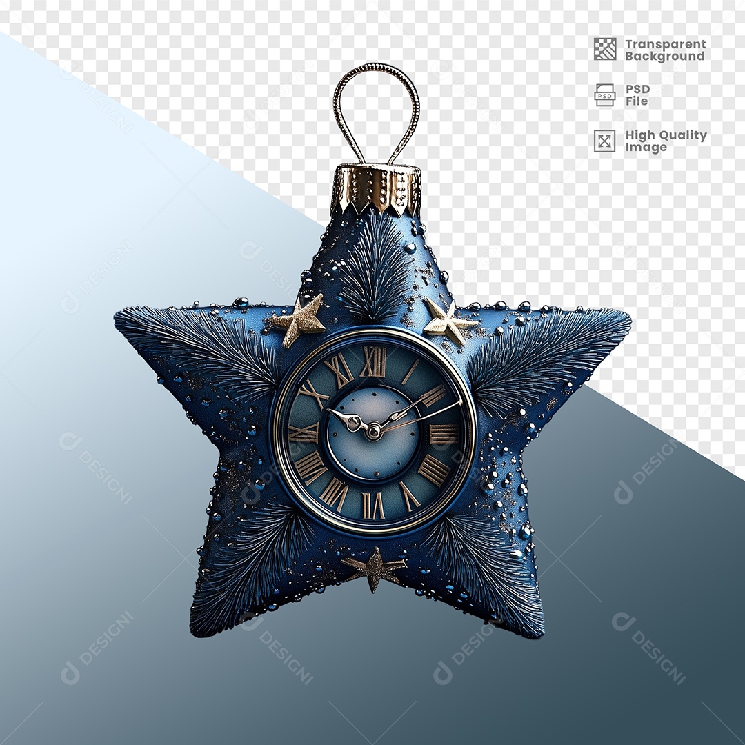 Estrela Com Relógio Enfeite De Natal Elemento 3D Para Composição PSD