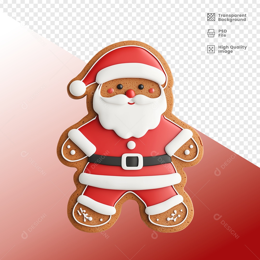 Biscoito em Formato de Papai Noel Elemento 3D para Composição PSD