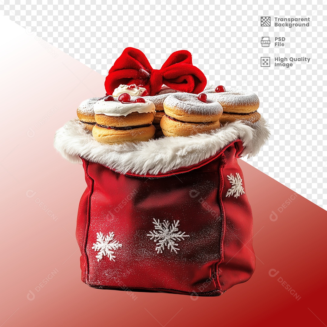 Saco de Natal Com Bolos Doces Elemento 3D para Composição PSD